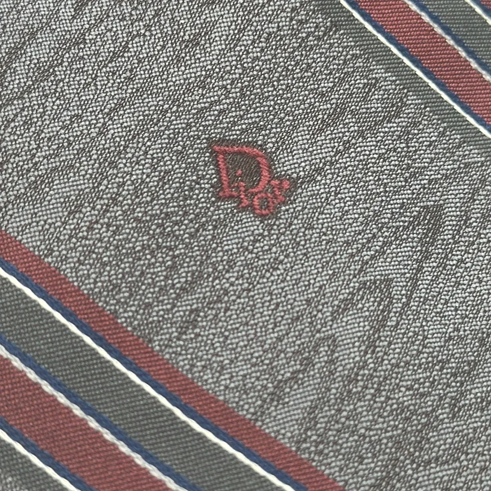 Vintage Christian Dior Slate & Crimson Slanted‎ Stripes Tie 55 1/2”/3 1/2” EC